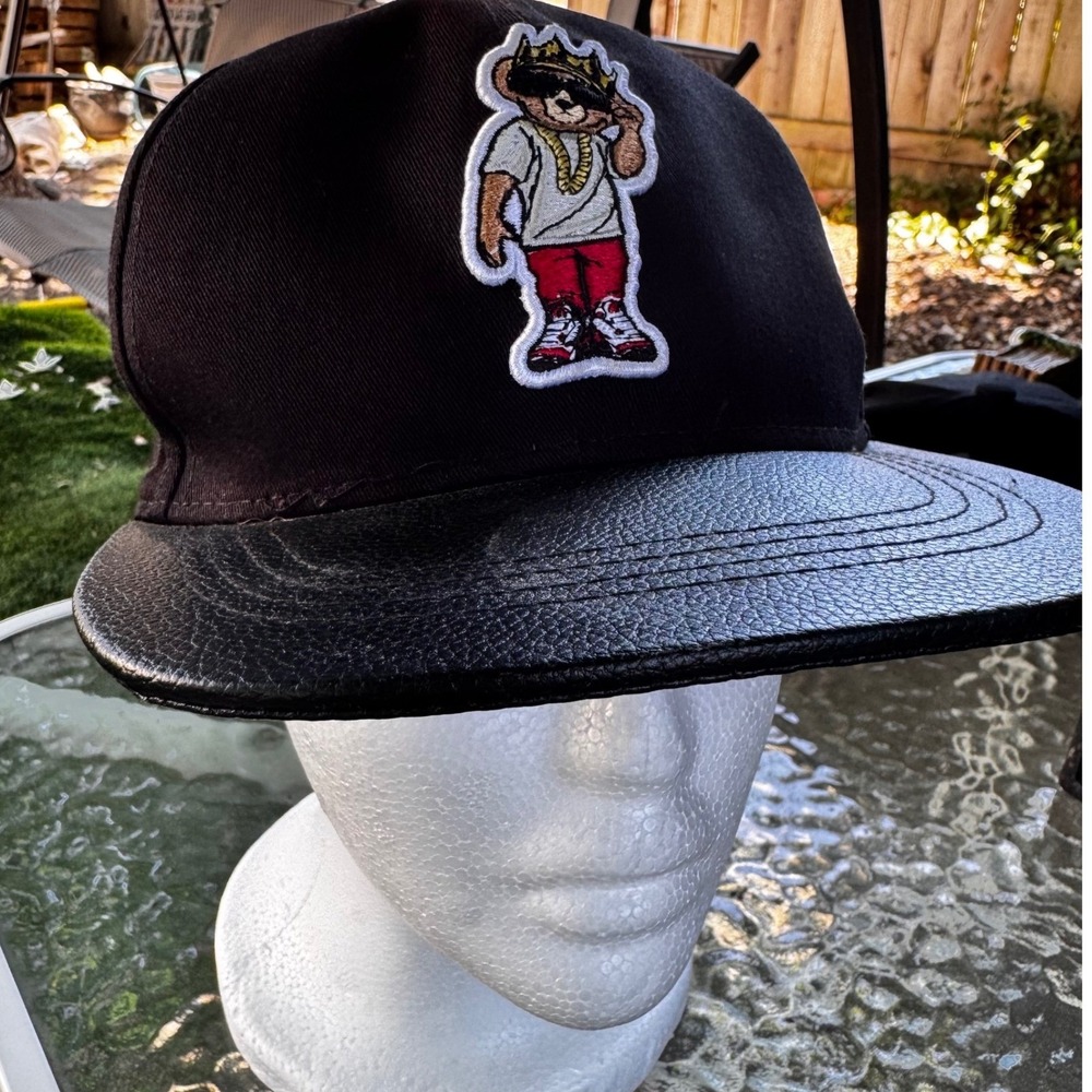 Bailey Apparel Hustle G Black Snapback Hat Hip Hop Bear Faux Leather Brim Mens